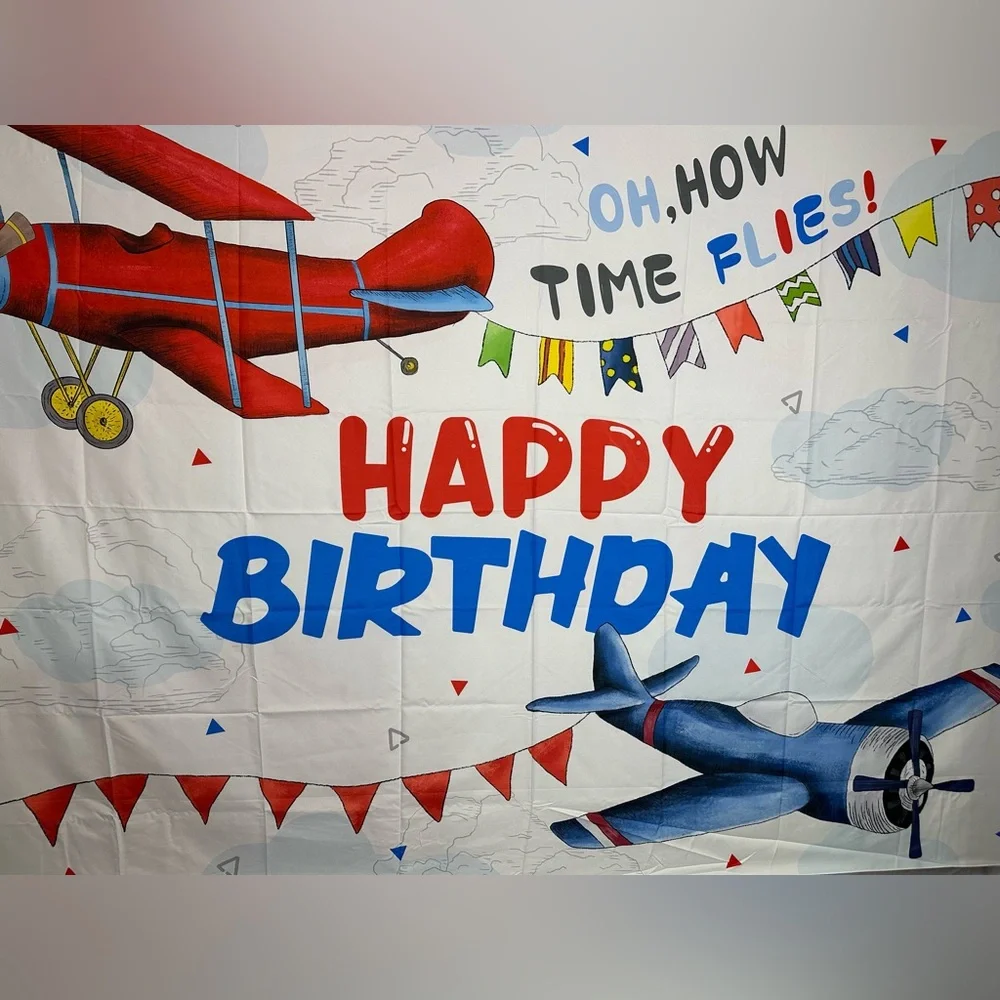 Oh, How Time Flies Happy Birthday Backdrop Banner 7x5Ft (large)